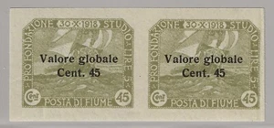 1920 Fiume - 45 c. Valore Globale coppia orizzontale non dentellata MH* - Picture 1 of 1