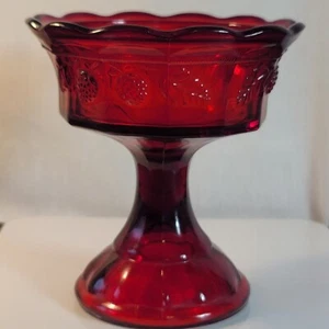 Vintage Tiara Indiana Glass Amberina Red Strawberry Compote Glows UV Footed Dish - Picture 1 of 11