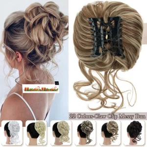 100% Natural Curly Messy Bun Hair Piece Scrunchie Updo Claw Clip in Extensions - Picture 1 of 46