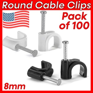100pcs Round Cable Clips 8mm Coaxial Cord Tie Holder Speaker Wire Clip Tacks
