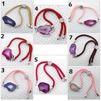 Multi-Color Natural Geode Agate Druzy Silver Plated Designer Nylon Rope Bracelet