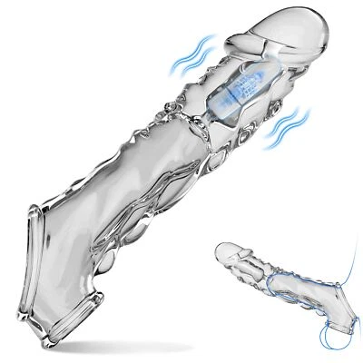 Vibrating Penis Extender Sleeve Enhancer Enlarger Girth Cockring Sex Toy for Men - Image 1 of 4