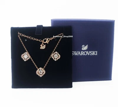 Novo Conjunto de Brincos 100% SWAROVSKI Ouro Rosa Trevo Espumante Pavê Colar 5642930 - Imagem 1 de 4