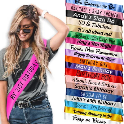 MY PRETTY LITTLE GIFTS Personalised Custom Sash Hen Party Birthday Stag Do Girl Bride 18th 21st 30th