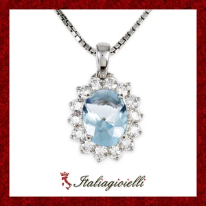 Sfarzosa Collana Acquamarina Donna in Argento 925 rodiato Oro Bianco - Foto 1 di 8