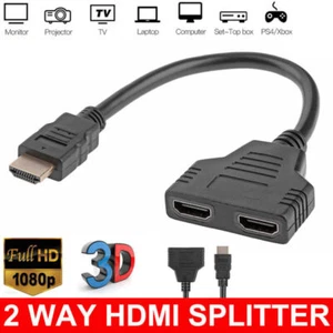 1080P HDMI Port Male to 2Female 1 In 2 Out Splitter Cable Adapter Converter  - Picture 1 of 12