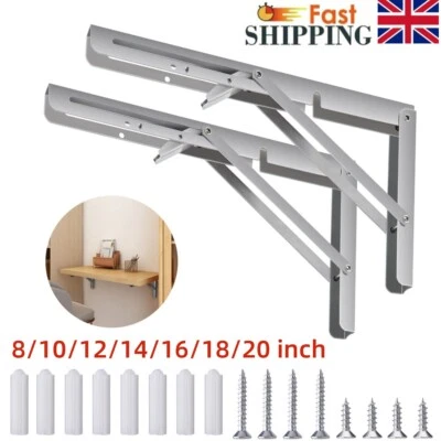 8"-20" Folding Shelf Bracket Heavy Duty RV Campervan Table Extension Wall Hinges - Image 1 of 4