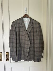 S. Cohen Prestige Men's Tan Plaid Wool Linen Blend Blazer Sport Coat Size 54R