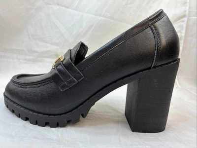 FOREVER-ACCEPT-HORSEBIT LOAFERS Big 3.5" Hi-Chunky Block Heel LUGGED Women PUMPS - Image 1 of 4