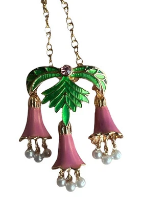 LOUIS COMFORT INSPIRADO EN TIFFANY TONO DORADO Rosa Esmalte Perlas Flores COLGANTE NUEVO CON ETIQUETAS Foto 1 de 4