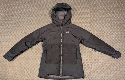 Chaqueta acolchada REI Co-Op Stormhenge Peak 850 plumón con capucha cremallera negra impermeable M Foto 1 de 4