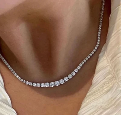 Round Cut Lab Created 20ct Diamond Tennis Necklace 14K White Gold Plated 18" - Image 1 of 3