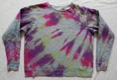Sudadera Tie Dye Rosa Púrpura Gris Crew - Pullover Grande Damas Hecha a Mano Foto 1 de 4
