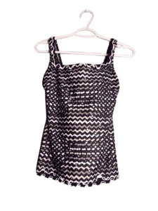 Profile by Gottex Women Confetti Skirted Tankini Swim Top Size 32D Black White - Picture 1 of 11