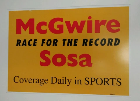 1998 VINTAGE MEDIA POSTER McGWIRE RACE FOR THE RECORD SOSA - VERY RARE PIECE Cover