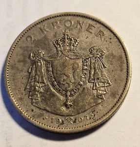 Norway 2 Kroner 1907 Silver Coin with wear #1318 - Picture 1 of 2