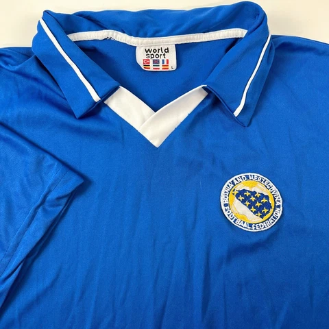 World Sport Bosnia And Herzegovina Football Jersey Men's Blue Short Sleeve Large Cover