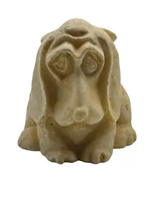 Dog Vintage Hand Carved Blood Hound Brown Puppy With Bow. Soapstone Figurine. - Picture 1 of 9