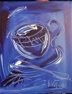 BLUE COFFEE PAINTING  Abstract Pop Art IMPRESSIONIST  Canvas Gallery BUO7