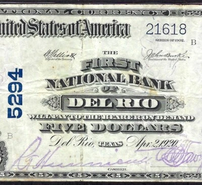 🇺🇸 TX 1902 $5 ♚♚DEL RIO, TEXAS♚♚ PMG VERY FINE 25   STRONG COLOR!!! - Image 1 of 3