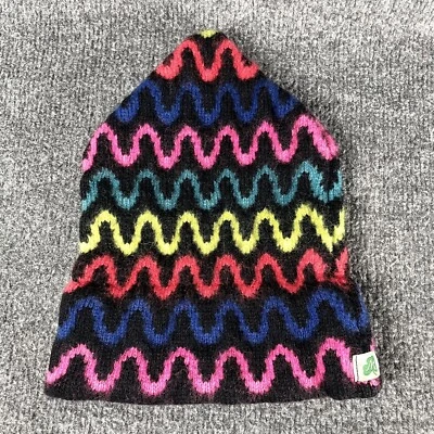 VINTAGE 80s Moriarty Wool Ski Beanie Hat Cap Vermont USA Neon Rainbow Stripe - Image 1 of 4