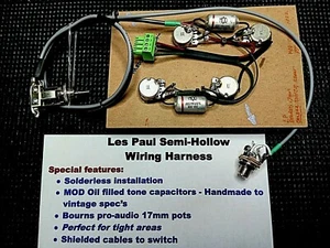 Solderless Les Paul Semi-Hollow Wiring Harness/Bourns Pro-audio 17mm Pots -Short - Picture 1 of 3