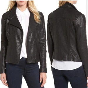 Chaqueta de moto halógena de cuero minimalista texturizado negra para mujer talla XL - Imagen 1 de 8