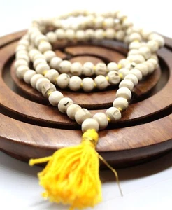 TULSI 6 MM PRAYER BEADS PREMIUM JAPA MALA ROSARY 108 + 1 BEAD YOGA MEDITATION OM - Picture 1 of 7