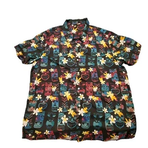 Adult L/XL Hawaiian Tiki Totem Colorful Button Up Tropical Luau Vacation Shirt - Picture 1 of 10
