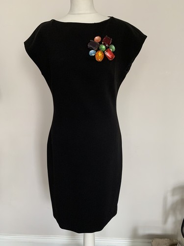 Boutique Moschino Shift Dress Size 12 Black Crystal Embellishment Cap Sleeves