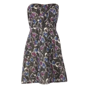 American Eagle Gray Floral Strapless Mini Dress Size 4 Sweetheart Neck Pleated - Picture 1 of 6