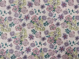32 In Disney Rapunzel Floral On Pink Woven Cotton Fabric - Picture 1 of 7
