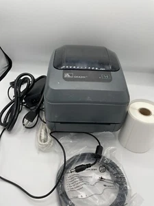Zebra GK420t Ethernet USB Thermodirekt-/Transferdrucker mit Etiketten und Kabeln - Bild 1 von 6