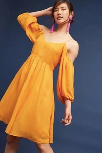 Vestido Anthropologie Moulinette Soeurs Hombro Abierto Talla Grande Dorado Nueva Etiqueta $188 - Imagen 1 de 8