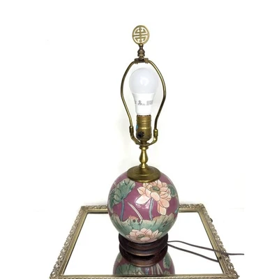 Lámpara tarro jengibre porcelana china vintage floral pintada con detalle de latón con  Foto 1 de 4