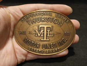 Thurston Motor Lines Inc Safety Award Metal Belt Buckle 1987 Professional Driver - Bild 1 von 5
