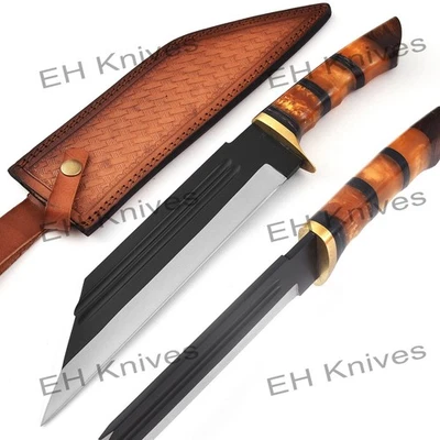 Cuchillo Bowie afilado premium de caza/camping de acero D2 hecho a mano de 14' con funda Foto 1 de 4