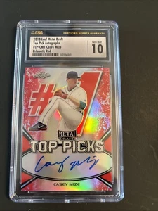 2018 Leaf Metal Draft Top Pick Auto Prismatic Red 3/5 Casey Mize Card # TP-C - Bild 1 von 2