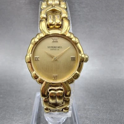 Raymond Weil Watch Women 24mm Gold Dial Gold Plated Round 3747 New Battery - Image 1 of 4