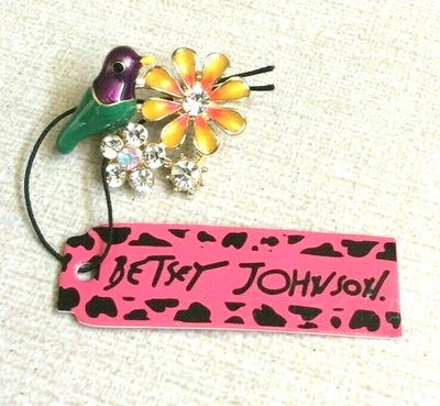 Broche colgante Betsey Johnson cristal margarita flores y pájaro ¡Nueva belleza! Foto 1 de 2
