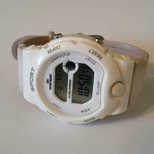 Women's Digital Sport Watch White Buckle Band Water Resistant 30 Meters - Picture 1 of 15