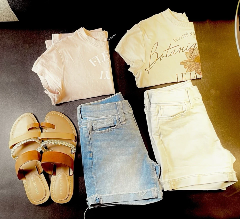 Girls Clothing Shorts Lot Size 8 H & M Old Navy Denim T-shirts Set of 5 - Image 1 of 4