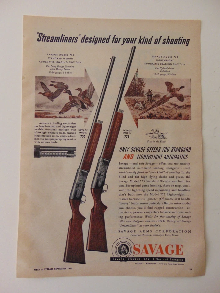 Escopetas Savage 1950 modelos 755 y 775 anuncio impreso vintage Foto 1 de 1