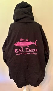 Vintage Eat Tuna Wear Grundens Hoodie Sweatshirt Pullover Mens 3XL Black Pink - Picture 1 of 8