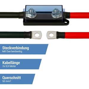 Set cavi fusibili con portafusibili MEGA 50mm² 0,5 metri rosso/nero M8 be - Foto 1 di 3
