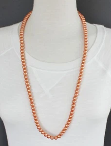 Collar de perlas de imitación naranja 30" largo perlas nacaradas 8mm collar de cuentas de vidrio - Imagen 1 de 6