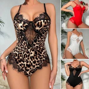Lace Bodysuit for Women Deep V Teddy Lingerie Snap Crotch One Piece Lingerie - Picture 1 of 37
