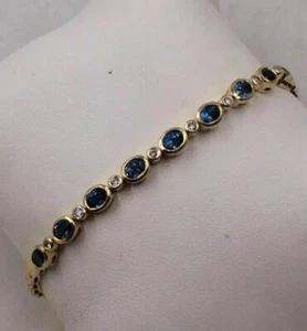6CT Oval Cut Lab Created Sapphire Diamond Tennis Bracelet 14K Yellow Gold Plated - Picture 1 of 5