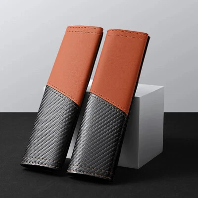 2X Car Seat Belt Pads Cover Shoulder Strap Cushion Mats PU Leather&Carbon Fiber - Image 1 of 4