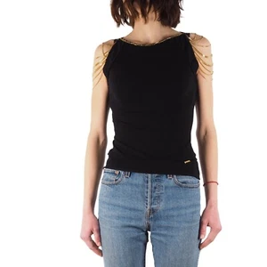Roberto Cavalli De Colección Lana Negra Dorada Hombros Top Talla S/Pequeña - Imagen 1 de 9